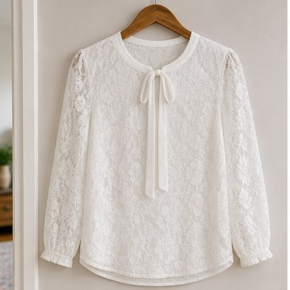 White Tie Neck Blouse